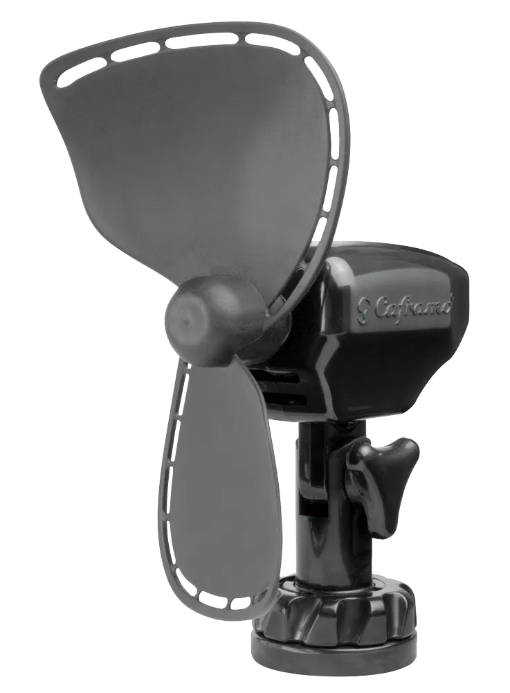 747DCBCS – CAFRAMO Fan, 7 Inch 2 Speed Cabin Type 12 Volt Black Adjustable Tilting Head Lighter Plug With Six Foot Co...